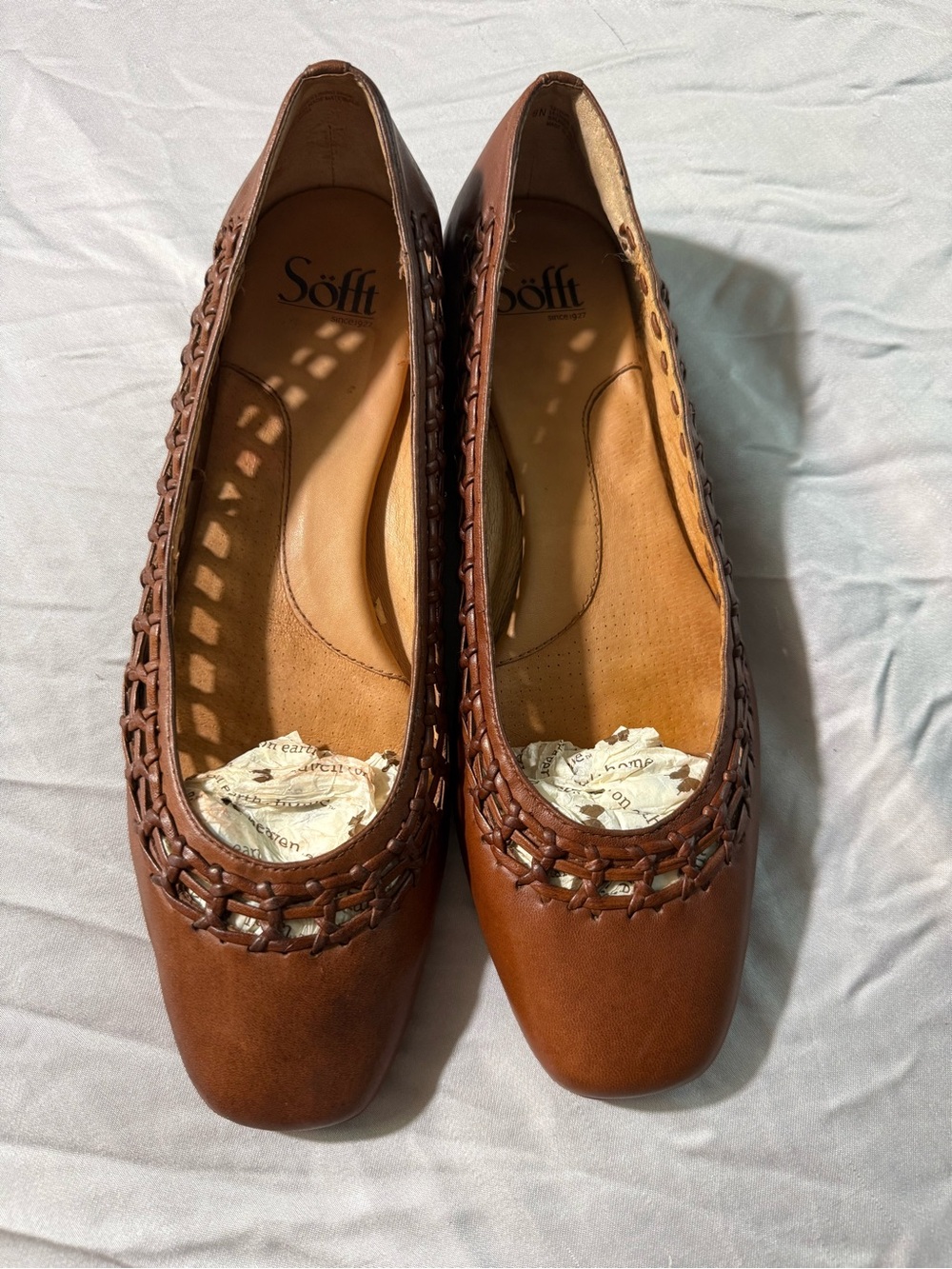SOFFT Ballet Flats Womens Brown Leather Squared Toe Slip On Comfort Shoe Sz 9N